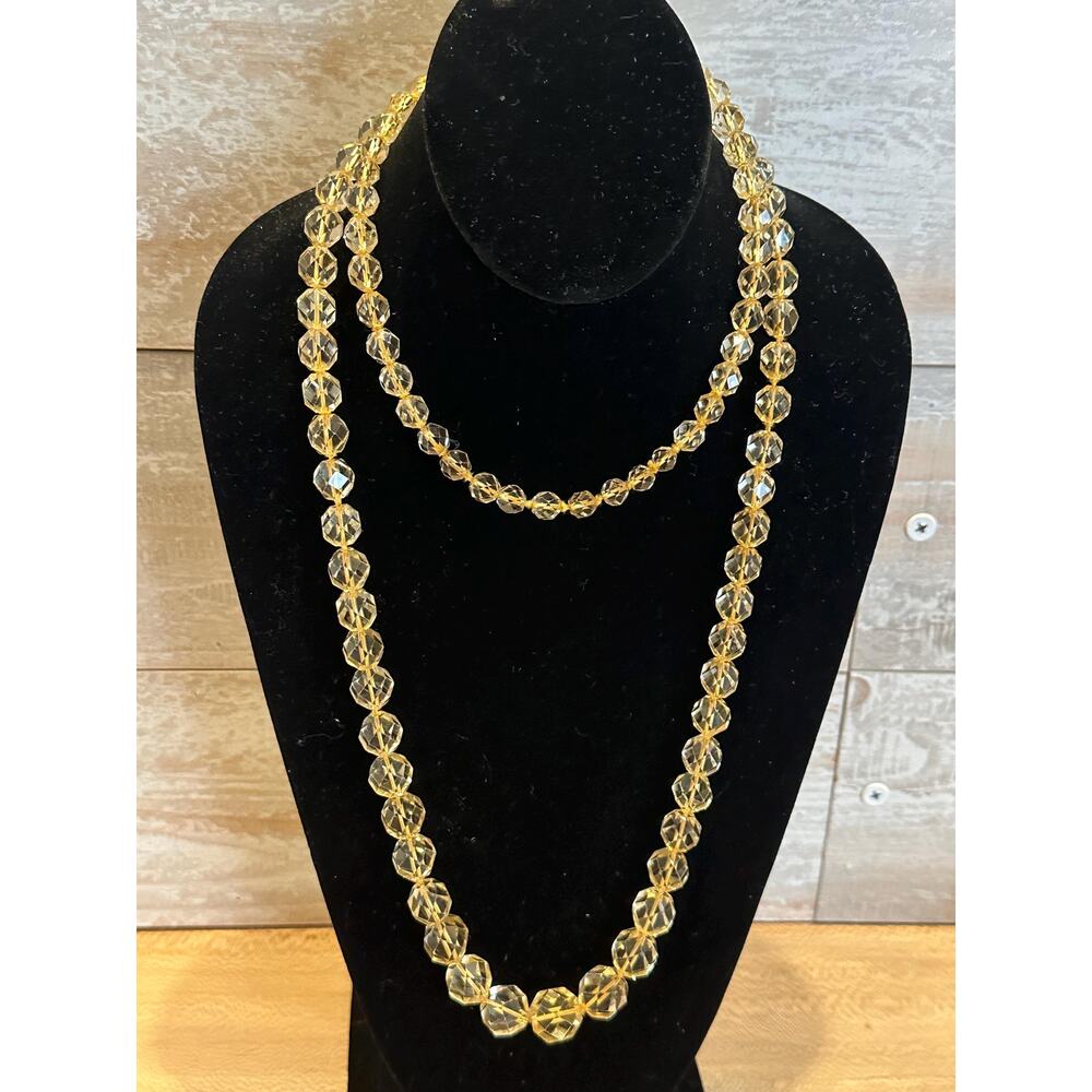 Graduated Citrine Necklace – Hand Knotted Faceted Quartz Beads – Opera Length
